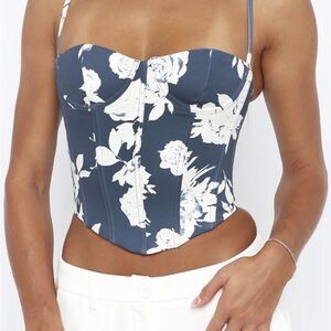 White Fox Boutique Blue and White Floral Tank Top